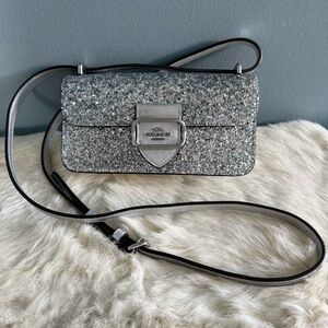 Coach Morgan Square Silver Glitter Crossbody Bag